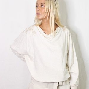 Anthropologie Meadow Rue Bria Embroidered Lace Ivory Pullover Sweater size S